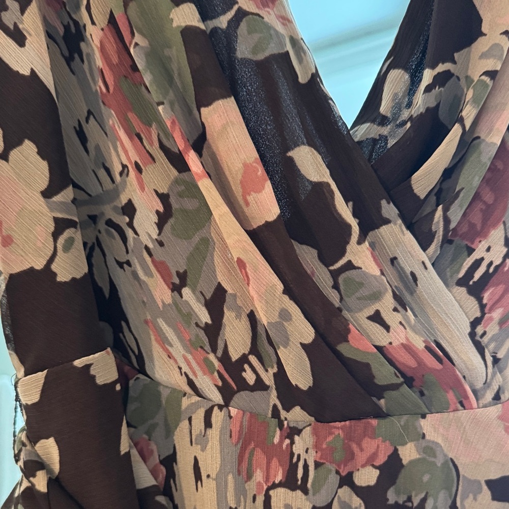 Lauren Ralph Lauren Black Floral V-Neck Maxi Dress with Tie Waist